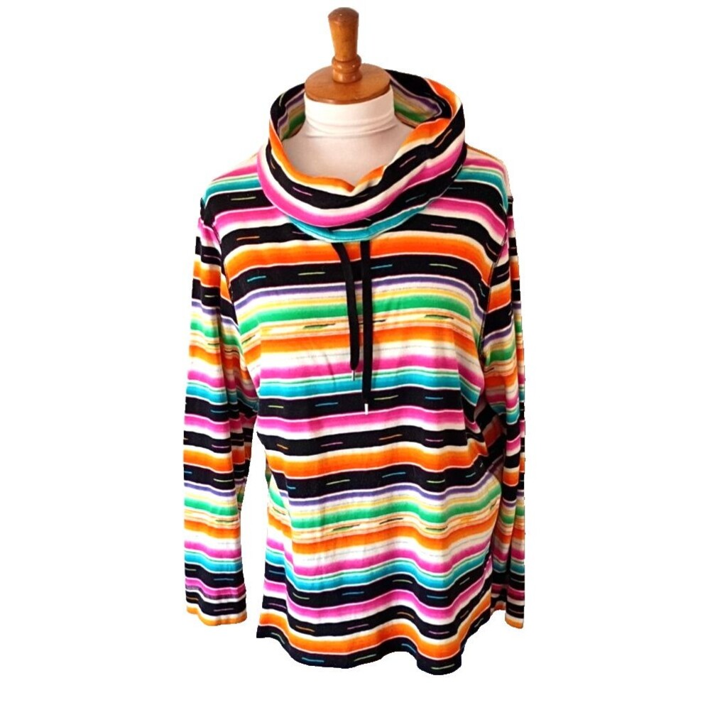 Festival Chaps Sport Rainbow Stripes Cowl Neck Top 3XL